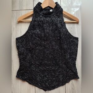 Vintage Papell Boutique Hand Beaded Black Silk Glam Top M Winter Holidays